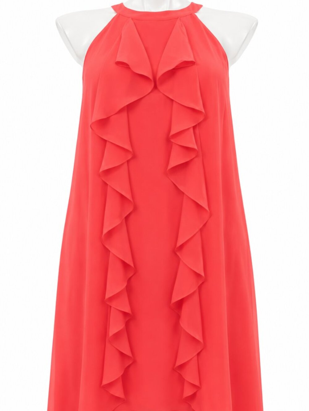 Jennifer Lopez JLO Coral Pink Ruffle Halter High Low Maxi Dress NWT Size Large